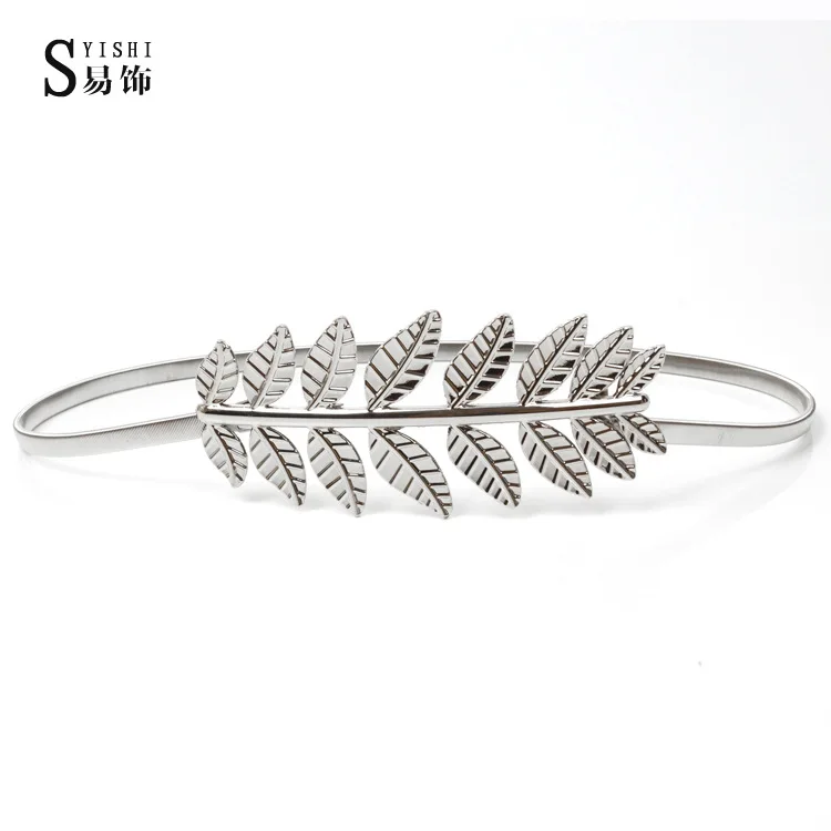 Серебристый Высокое качество пояс-цепь Модный женский эластичный металлический пояс винтажный эластичный лист Женский Золотой Серебряный обтягивающий ремень BL08 - Цвет: Серебристый