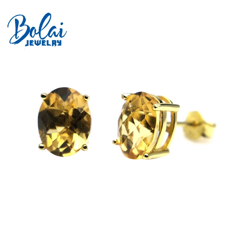 Bolaijewelry, простые серьги, натуральный цитрин и драгоценный камень аметист 925 желтого стерлингового серебра, ювелирные украшения для женщин, подарочная коробка