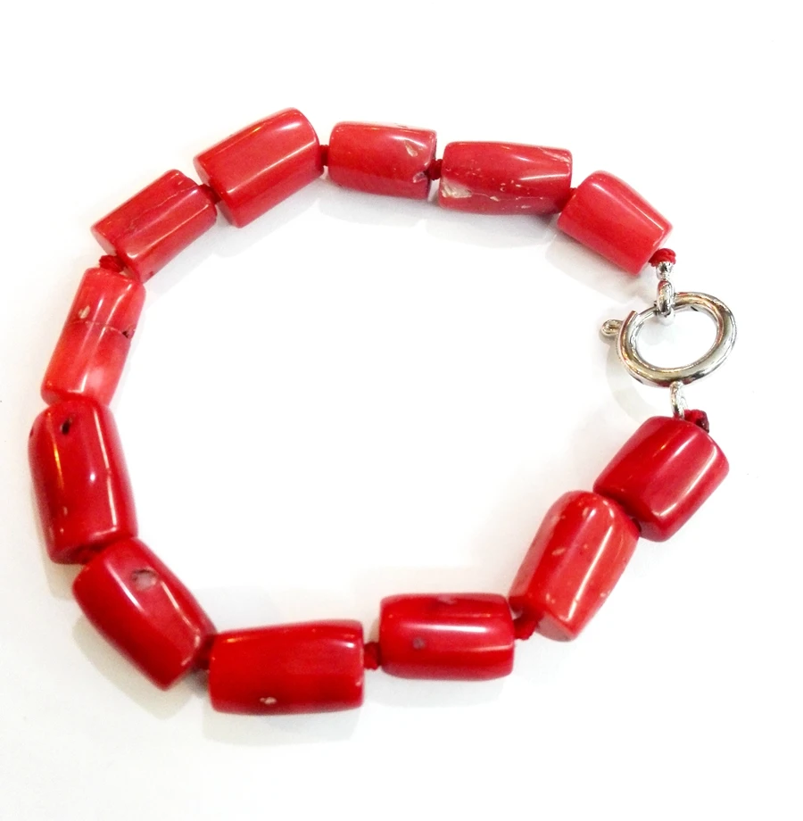 Натуральный красный коралловый цилиндр браслет круглая Застежка ручной работы