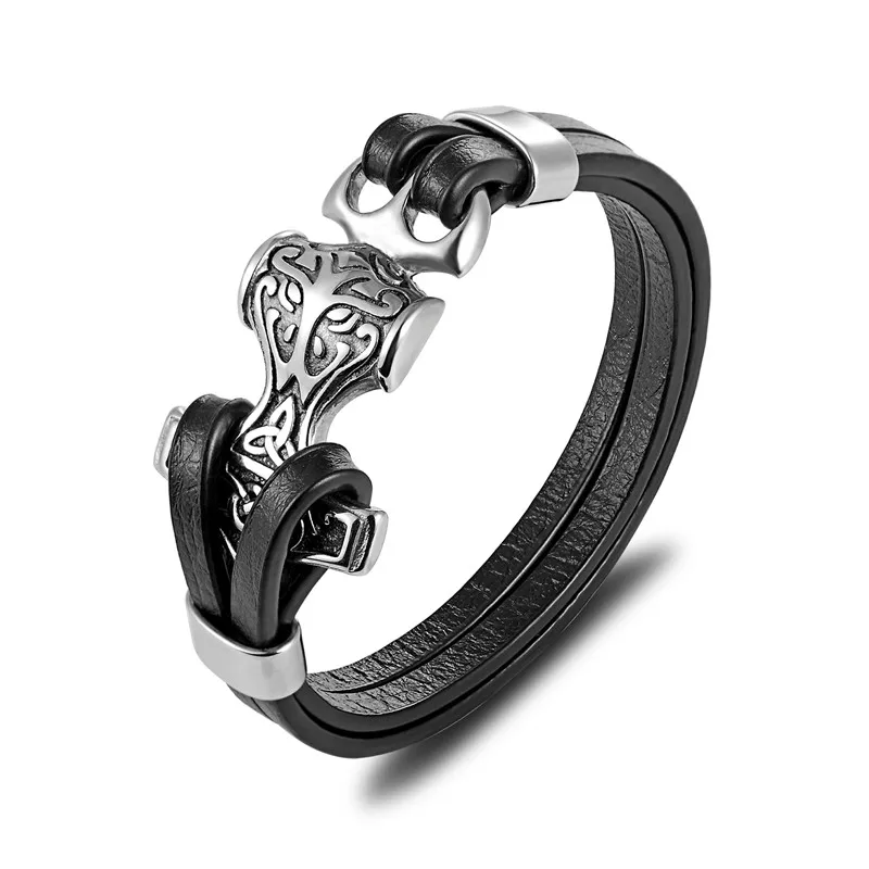 Silver Горячая Распродажа, панк стиль, якорь, браслет для мужчин и женщин, натуральная кожа, нержавеющая сталь, Череп, Орел, браслеты, роскошные ювелирные изделия - Окраска металла: Silver