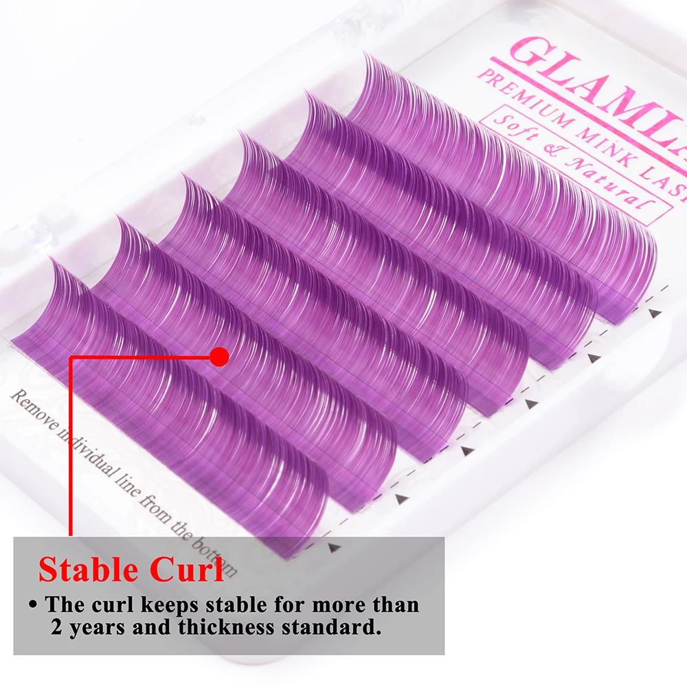 Glamlash Премиум; цвет нежно-фиолетовый, синий, коричневый, зеленый, красный, Цвета наращивание ресниц отдельных искусственной норки накладные ресницы для наращивания, макияж, cilios