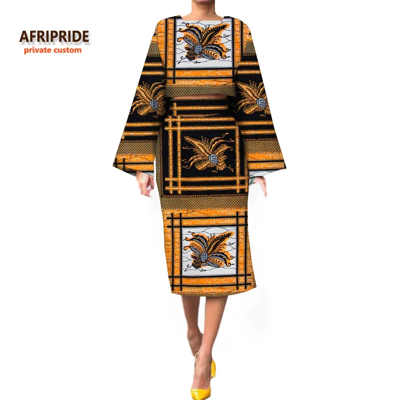 Женский костюм AFRIPRIDE, индивидуальный заказ, длинный короткий топ с широкими рукавами+ юбка-карандаш длиной до середины икры, плюс размер, восковой хлопок, A722630 - Цвет: 286J