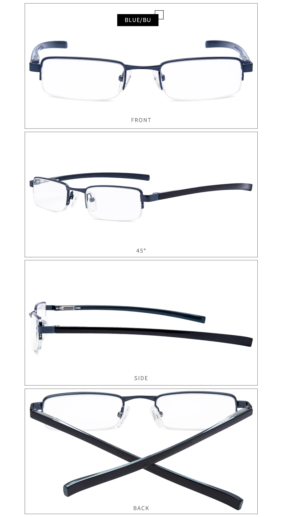 EYEGUARD Half-Rim металлический каркас Мини-объектив очки для чтения унисекс с жестким чехлом
