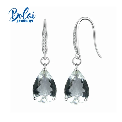 white aquamarine Bolaijewelry, серьги с застежкой из белого аквамарина, натуральный драгоценный камень, классический стиль, Настоящее серебро 925 пробы, хорошее ювелирное изделие для женщин, повседневная одежда - Цвет камня: white aquamarine