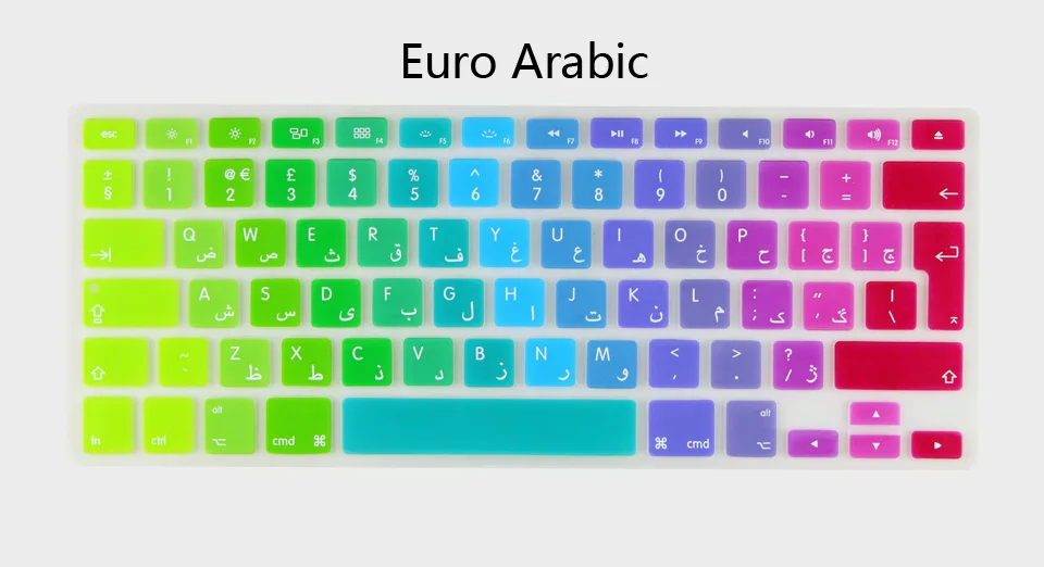 Euro Arabic Радужная силиконовая крышка клавиатуры для Apple macbook Air 13 защитные наклейки для mac book ноутбук пленка - Цвет: Euro Arabic