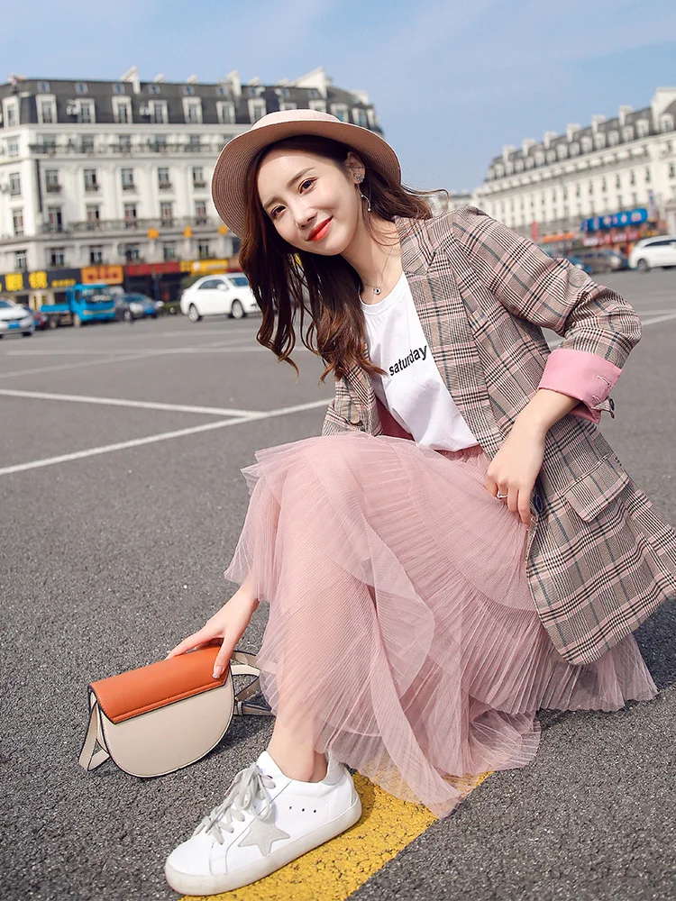 

Women's jacket fashion elegant ladies pioneer jacket new casual wild spring and autumn women's large size jacket suit lattice