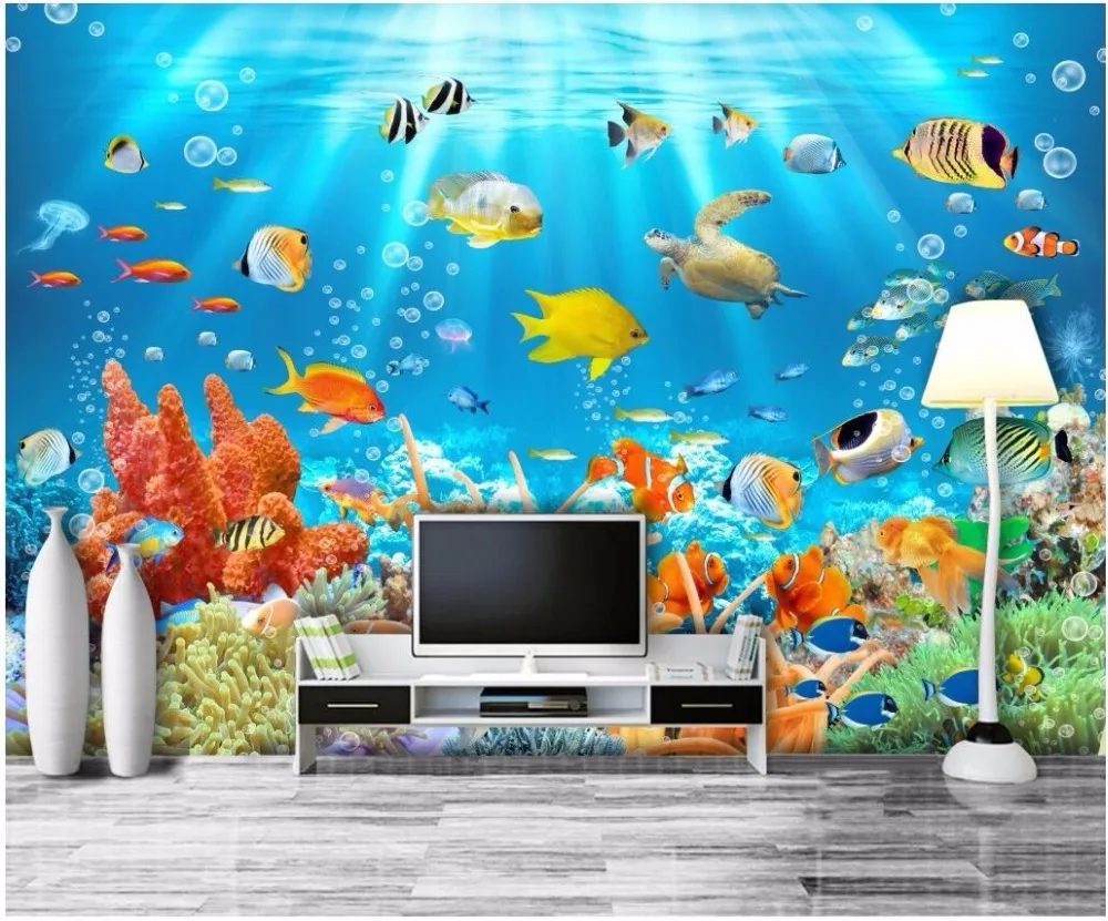 Фотообои на заказ 3d настенная бумага морской аквариум рыба коралл декор комнаты