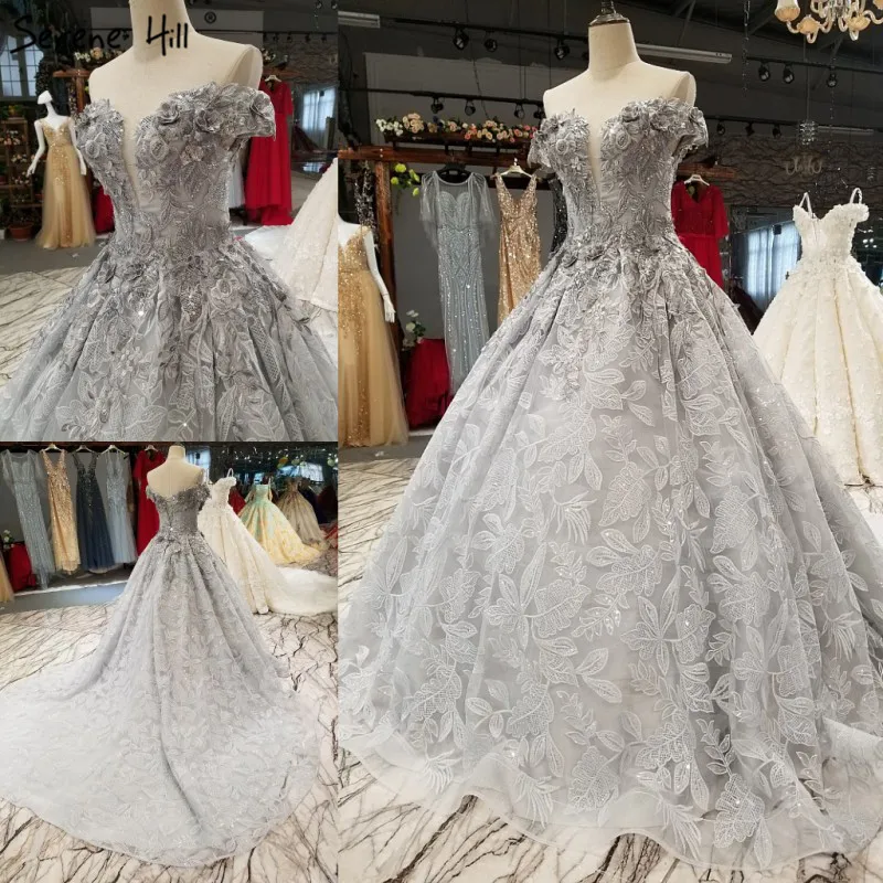 Серое роскошное сексуальное вечернее платье с открытыми плечами 2019 ручная