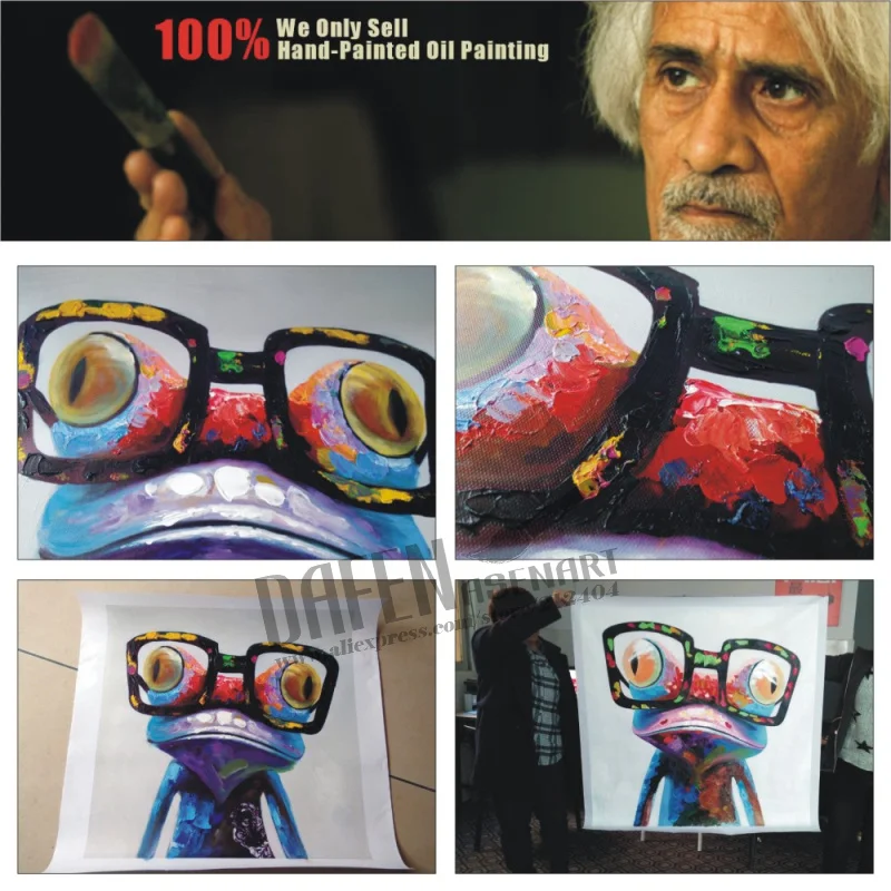 Современная лягушка в очках Мультяшные животные ручная роспись маслом настенная