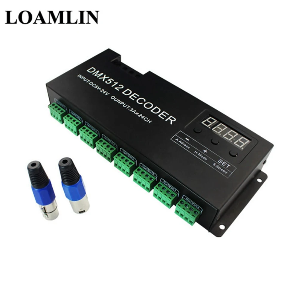 

DMX512 декодер RGB LED 3A * 24 каналов Светодиодный диммер драйвер для RGB одиночной светодиодной полосы света DC5-24V DMX512 диммер