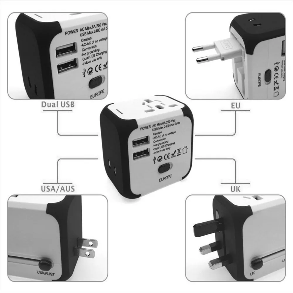 UK/EU/US/AU Plug Универсальный адаптер для путешествий по всему миру преобразователи