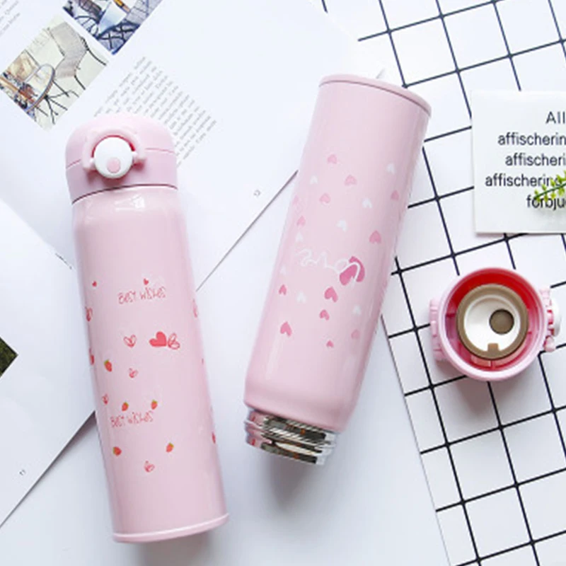 BearPaw New Women Cute Lock Vacuum Flasks Printed Flowers&ampWords Thermoses For the Hot&ampCool Water Portable Outdoor Sports | Дом и сад