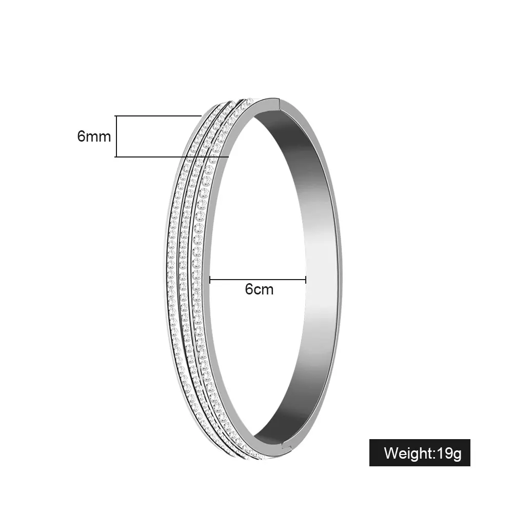 Sliver-6mm Новинка FINE4U B049 316L Браслет-манжета из нержавеющей стали для женщин браслеты и браслеты с кубическим цирконием 3 цвета на выбор - Окраска металла: Sliver-6mm