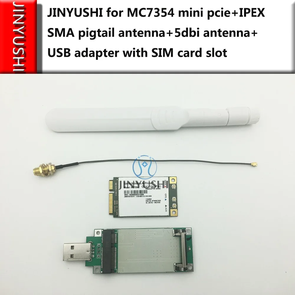 JINYUSHI для MC7354 mini pcie + IPEX SMA Пигтейл/провод антенны 5dbi антенна USB адаптер с слотом sim