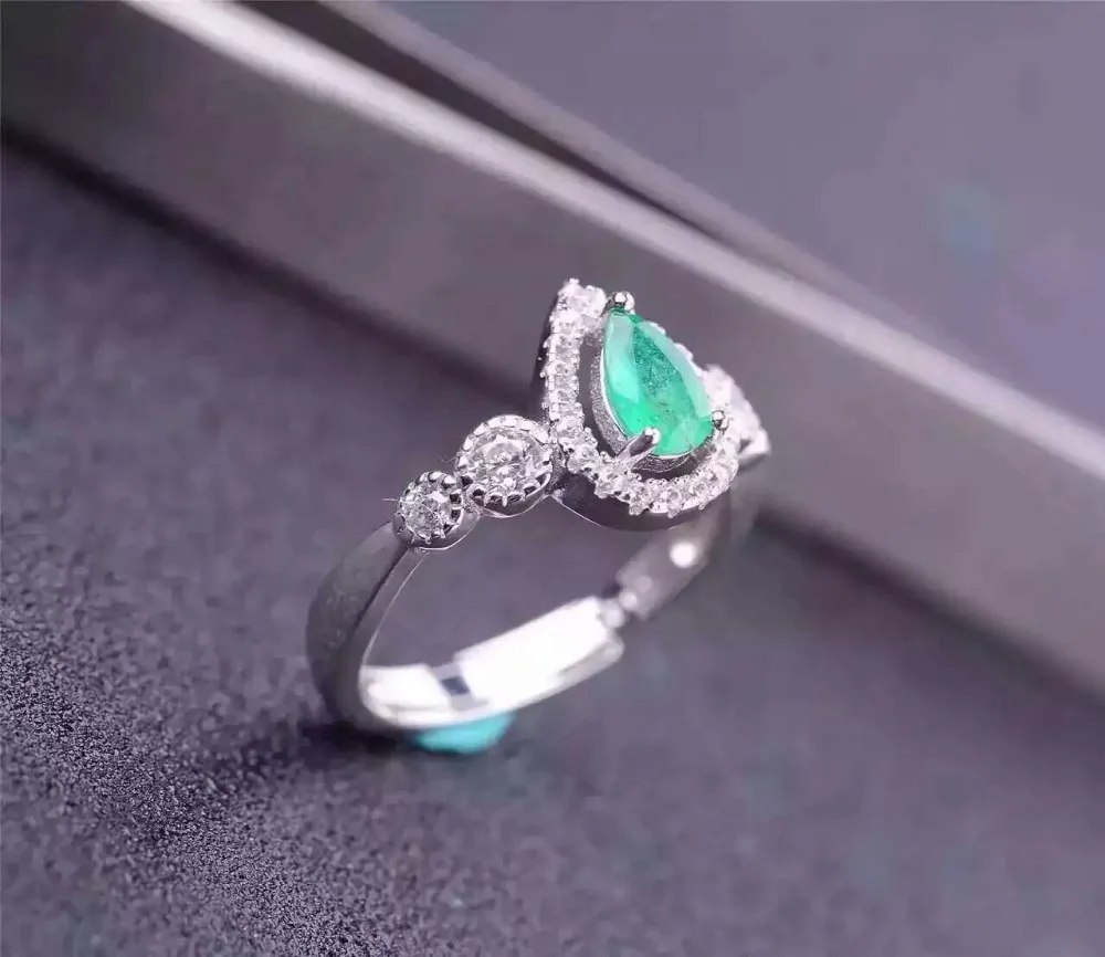 Женское кольцо из серебра 925 пробы с натуральным зеленым изумрудом|925 sterling gemstone