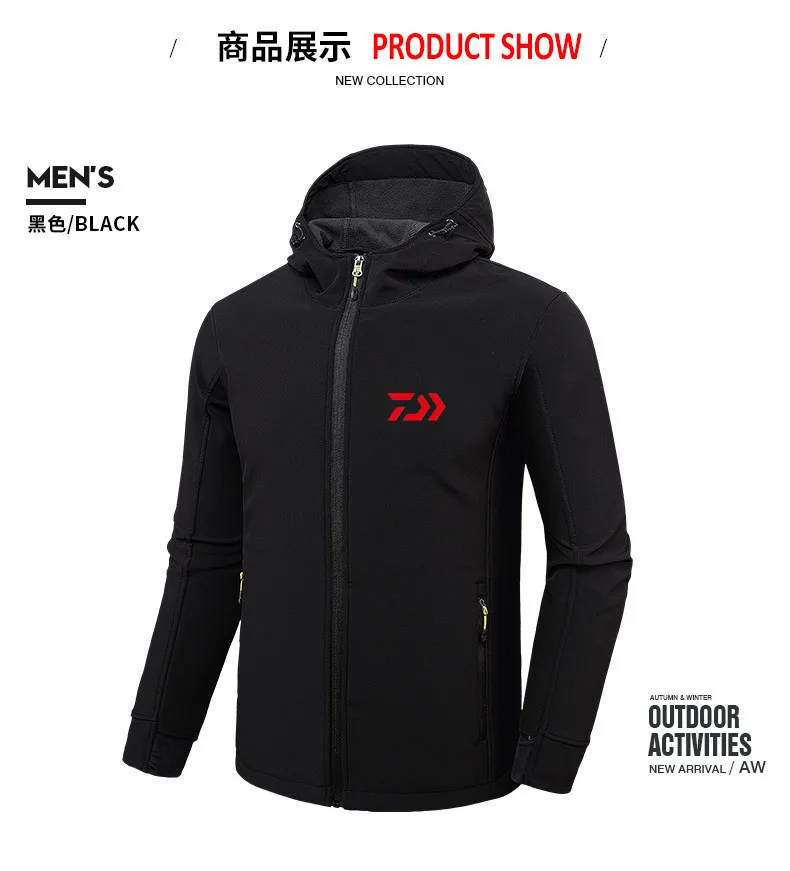 

New DAIWA Fishing Clothing Autumn Winter Warm Fleece Outdoor Hiking Camping Fishing Jackets Camouflage Sport Hooded Shirts