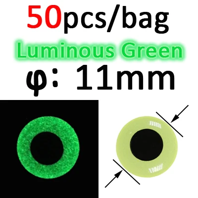50pcs 11mm Green ICERIO 50 шт. светящиеся 3D эпоксидные рыбные глаза для завязывания мух стример приманка джиг приманка изготовление материала - Цвет: 50pcs 11mm Green
