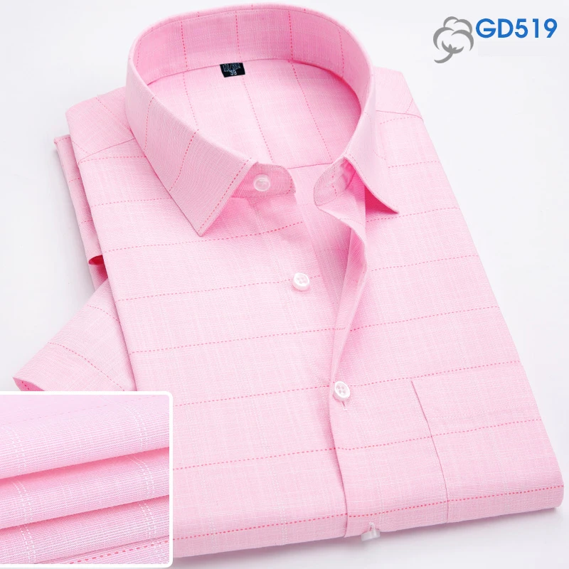 Fashion Summer business men casual shirts high quality checked male plaid short sleeve shirt cotton Chemise Homme - Цвет: GD519