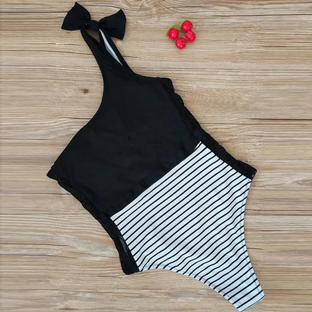 Бикини 2020 Пуш-Ап женское Полосатое кружевное пикантное боди с подкладкой