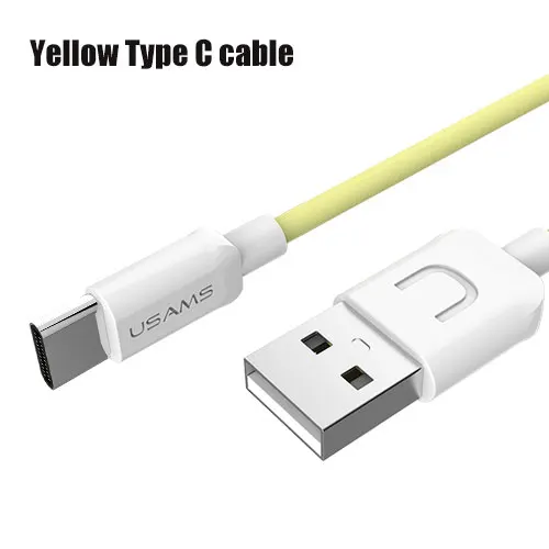 Кабель USB type-C, кабель USAMS type-C для samsung S8 Note 9 huawei Xiaomi oneplus USB-C, кабель для быстрой зарядки и передачи данных, кабель для мобильного телефона - Цвет: Yellow