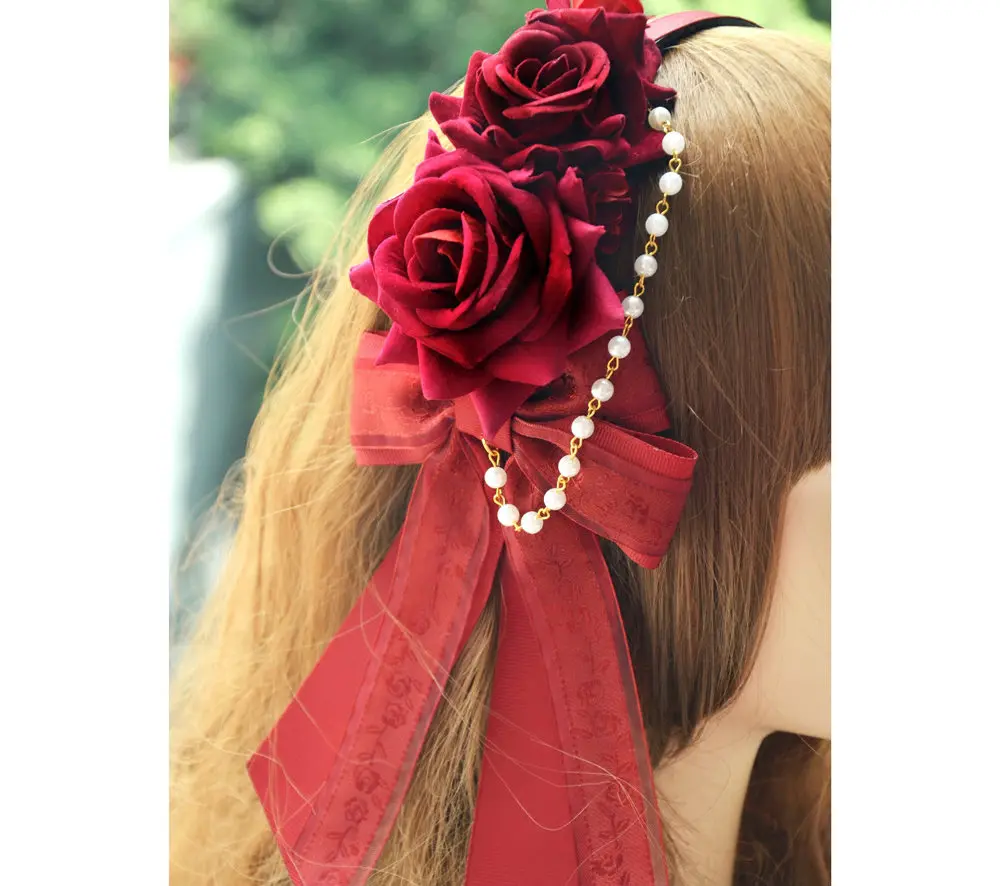 

Princess sweet lolita Hairbands Rose Headband night all-match gorgeous Beads flowers Bow Headband KC Lolita accessories MHTSP023