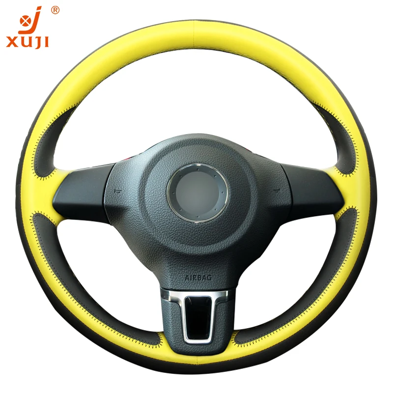 XUJI Top Layer Leather/ First Cattle Hide 5D Flash Steering Wheel Cover for VW-GOLF6 Custom made hub Special car | Автомобили и