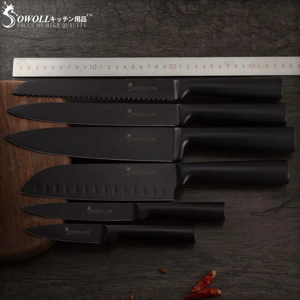 Sowoll 8 ''шеф повара кухонный нож из нержавеющей стали бесшовная Сварка черная