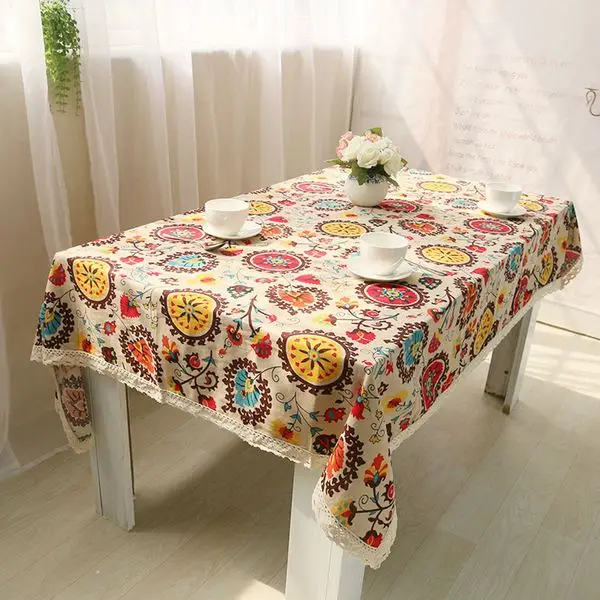 Настольная скатерть в этническом богемном стиле с кружевным хлопковым принтом