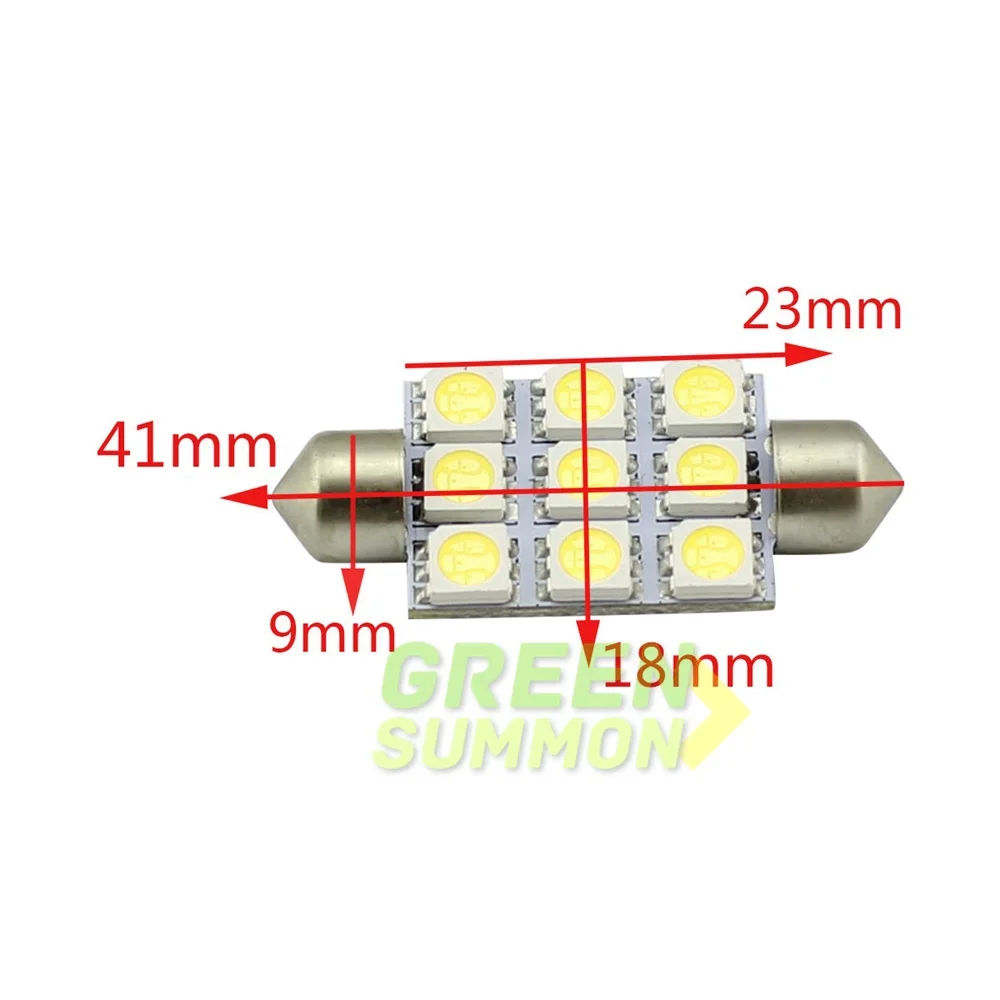 1 шт. 41 мм авто светодиодные лампы 9 SMD 5050 типа фестон Купол Карта двери Подсветка
