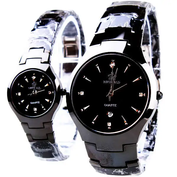 HK Fashion Brand Classic Couple Lover Women Men Quartz Full Black Stainless Steel Wrist Watch Function Crown Business Watches