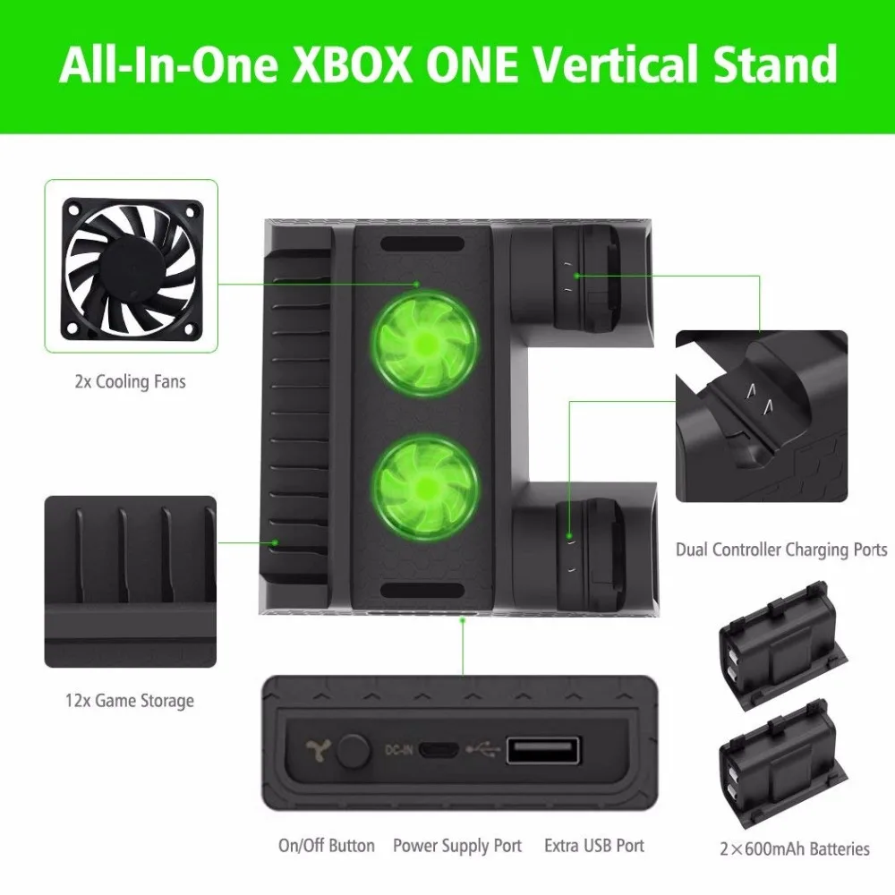 Вертикальная охлаждающая подставка для Xbox ONE/One S/One X охлаждающий вентилятор с 2