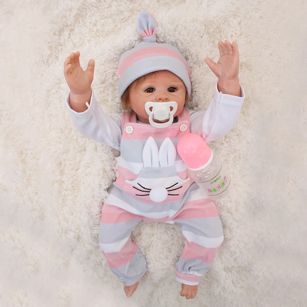 DOLLMAI Bebe DIY Reborn Dolls de Silicone cloth body 43cm Fashion rabbit strap clothes Doll Toys For Girls boneca Baby soft | Игрушки и