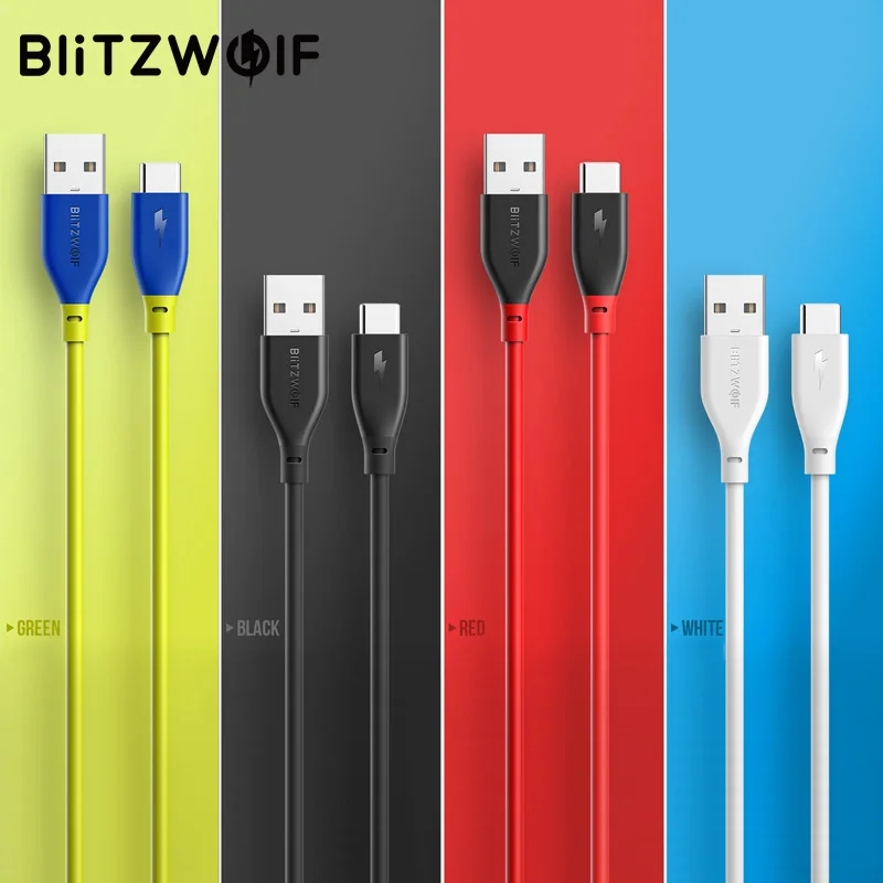 Кабель USB Type-C BlitzWolf 3A кабель для быстрой зарядки типа C передачи данных AmpCore 1 м 30 см