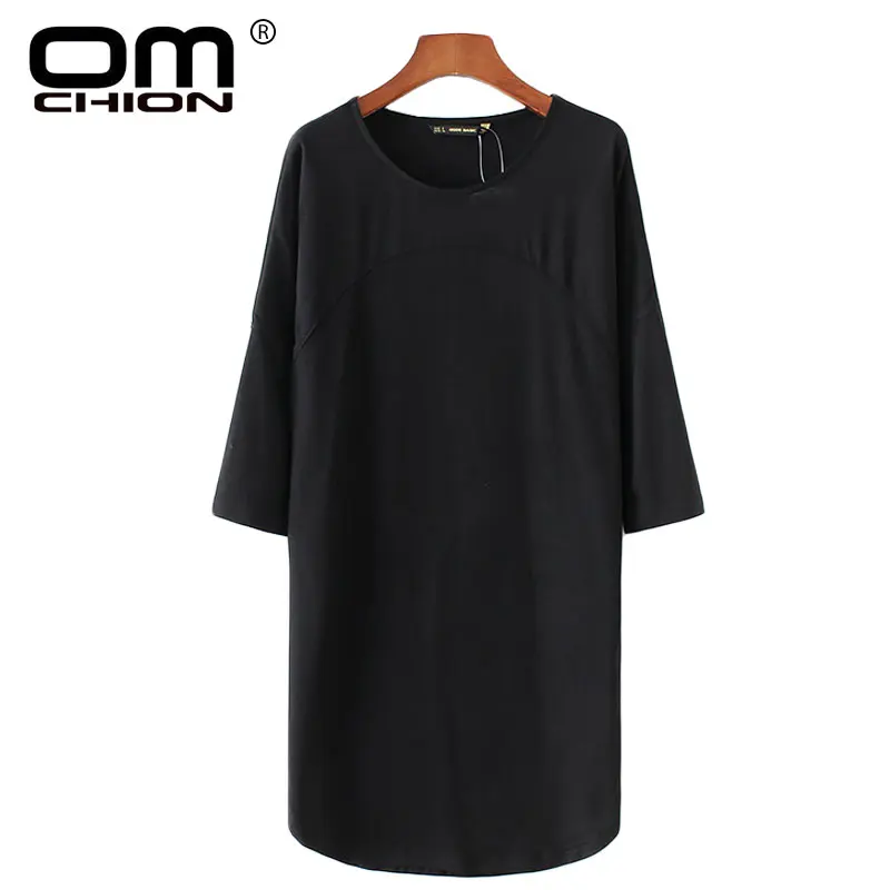 Omchion Vestidos 2018 Новинки для женщин черный Платья сплошной Цвет простой o-образным