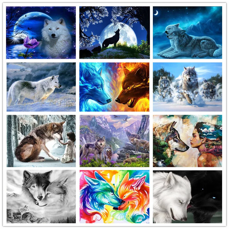 

Diamond Painting Full Wolf Broderie Diamant Cartoon Diamond Cross Stitch European And American Style Home Decor Canvas Diamond
