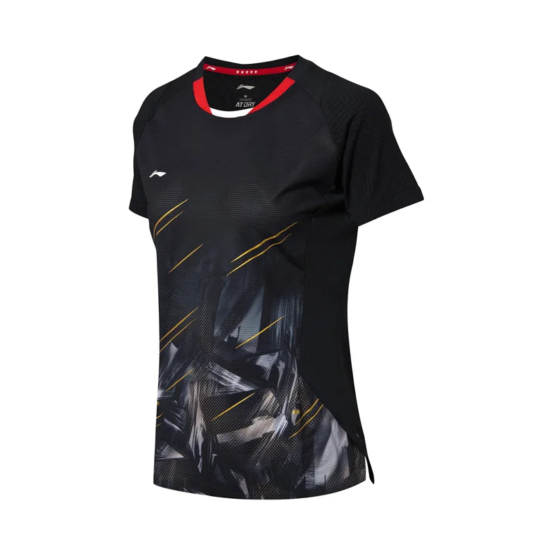 Li-Ning, женская футболка для бадминтона, дышащая, на сухой подкладке сборной, для соревнований, спортивные футболки, топы, футболка, AAYN104 COND18