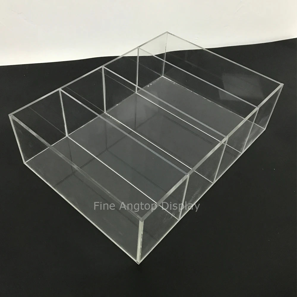 Acrylic Deluxe Clear Jewelry Display Case Rectangle Box Tray Holder With 4 Removable Dividers