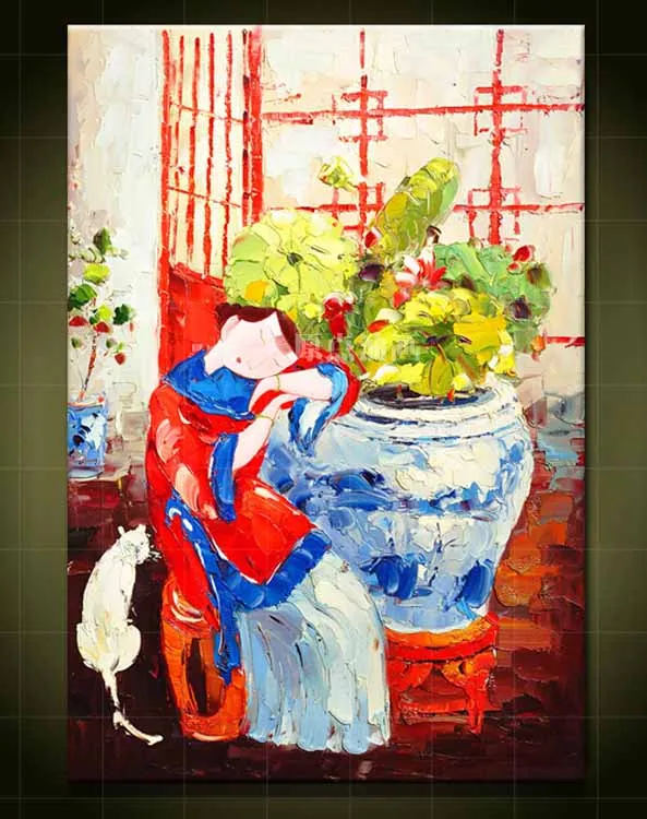 

Abstract decorative hand-painted mural paintings elegant lady Furnishing Restaurant oil painting old Chinese art oil painting