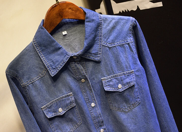 

Nice Spring And Autumn New Womens Chambray Shirt Top Denim Shirts And Blouses Long Sleeve Snap Button Cotton Ladies Shirt