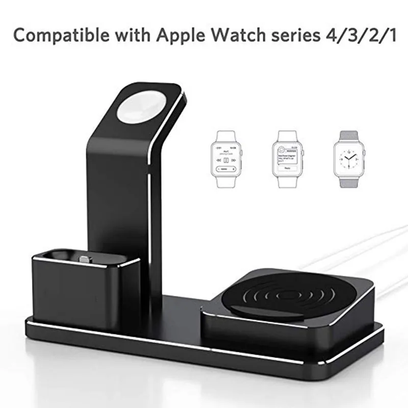 Многофункциональная зарядная подставка 3 в 1 для Apple Watch, алюминиевая зарядная станция, док-станция для AirPods 10 Вт, беспроводное зарядное устройство для IPhone