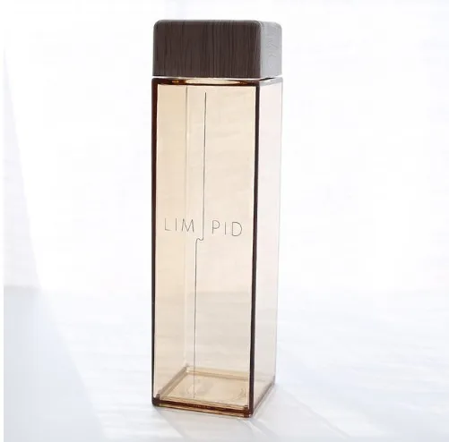 C Новинка 500 мл модная бутылка для воды квадратной формы с деревянной крышкой пластиковая Спортивная бутылка леди дети Небьющийся чайник 4 цвета - Цвет: C