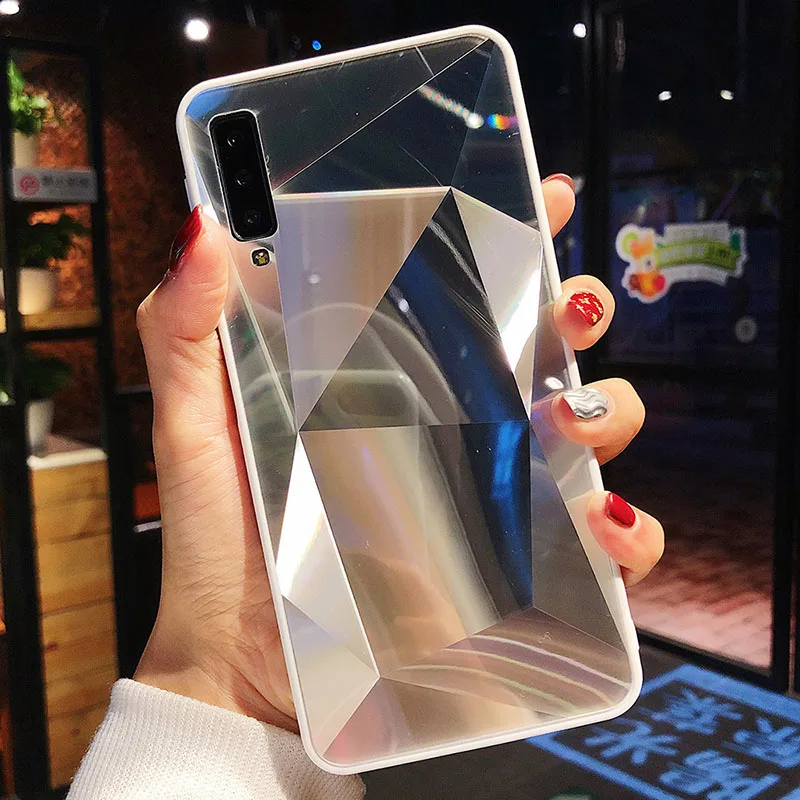 Silver 3D Алмазный чехол для планшета Lenovo samsung A7 J4 J6+ J8 A6 A8 A30 A50 A70 J3 J5 J7 чехол s голографическая Призма Лазерная крышка - Цвет: Silver
