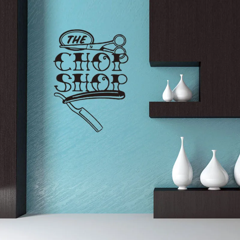 Ножницы стены винила Арт Наклейка парикмахер магазин украшения DIY обои съемные