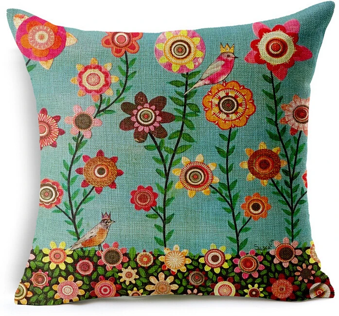 pink blue turquoise pillow case colorful flower tree cushion cover housse coussin chair funda cojin almofadas | Дом и сад