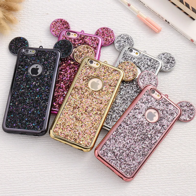 Роскошный мягкий чехол из ТПУ с объемным рисунком мыши для samsung Galaxy S6 S7 Edge S8 S9 Plus, чехол с блестками, чехлы для телефонов