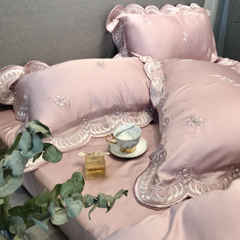 luxury Princess 100S Egyptian cotton Embroidery Bedding sets Queen King Wedding Duvet cover Bed sheet set Pillowcases 4/6pc pin | Дом и сад
