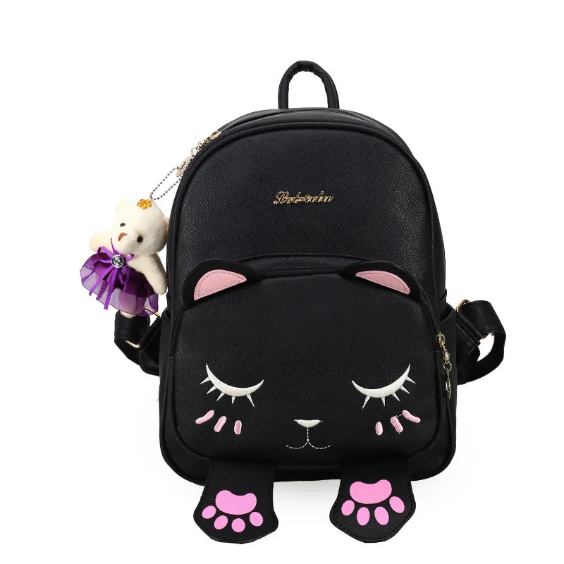 Flyone Горячая искусственная кожа Мода милый кот рюкзак черный элегантный дизайн