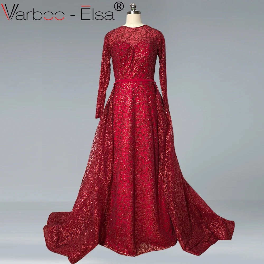 VARBOO_ELSA/ халат de soire с длинным рукавом, блестящее красное вечернее платье, Eegant, Русалка, длина до пола, платье для выпускного вечера, vestido de festa