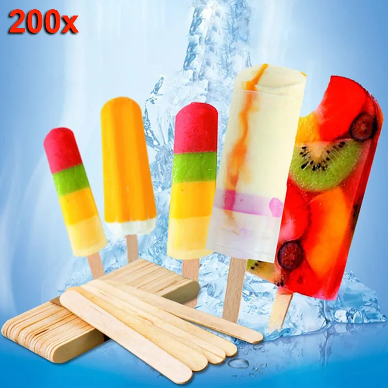 

200pcs Wooden Ice Cream Sticks Treat Sticks Freezer Pop Sticks Wooden Sticks for Ice Cream Bars 65/93/114/140/150mm FP8