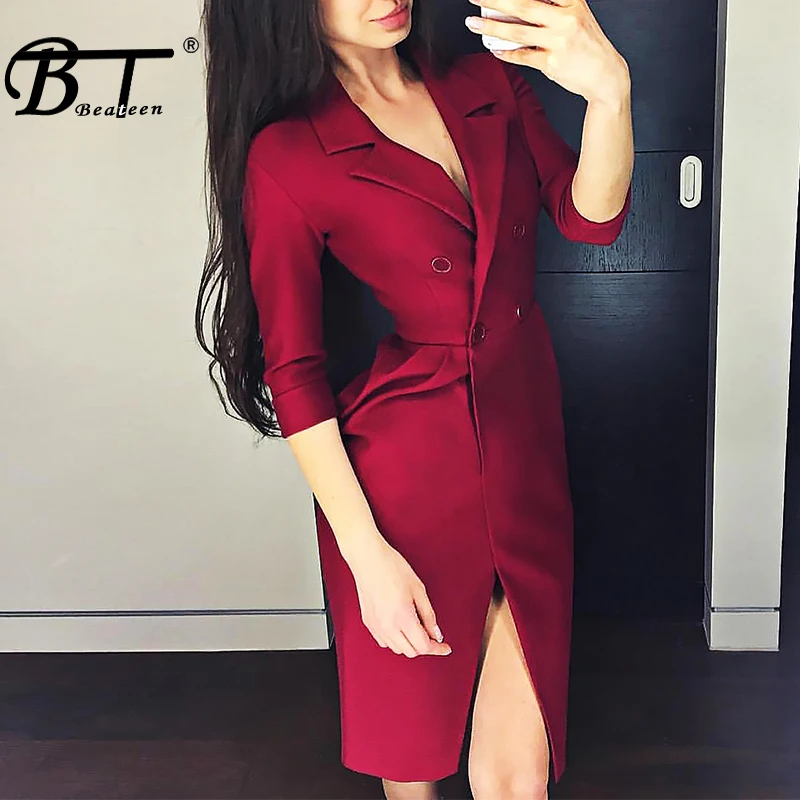 Женское офисное платье с лацканами Beateen пикантное элегантное футляр средней